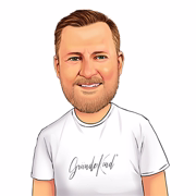 Karikatur eines Mannes im weißen T-Shirt als personalisiertes Porträt-Geschenk