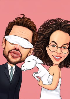Paar-Karikatur mit Ziege als witziges personalisiertes Geschenk