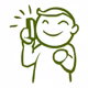 Grüne Illustration einer Person mit erhobenem Finger für Telefonsupport