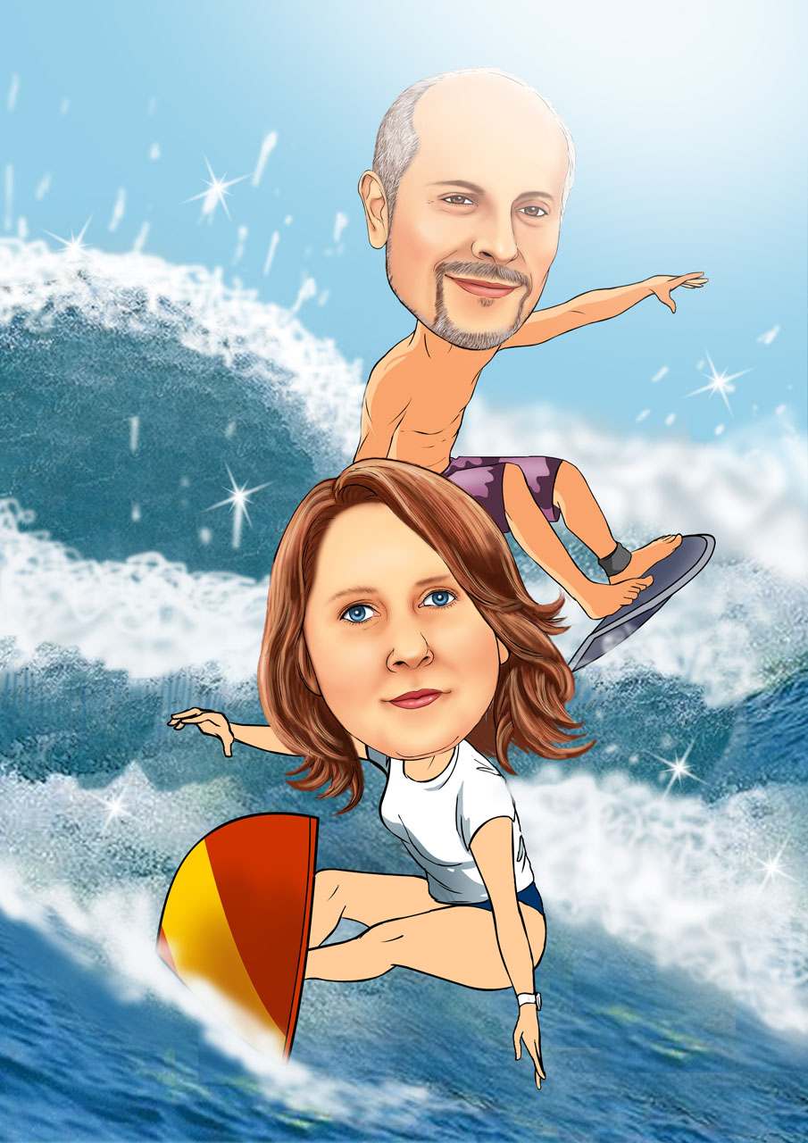 Auf Dem Surfbrett Als Karikatur